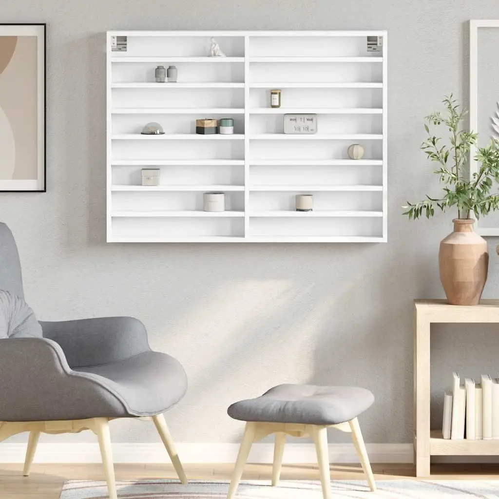 Vitrine Cabinet Wall Mounted White Floating Shelf Storage Display Ledge Engineered Wood 100cm W x 8.5cm D x 75cm H