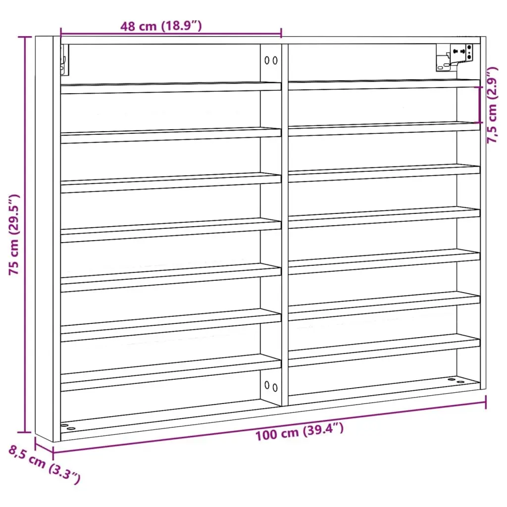 Vitrine Cabinet Wall Mounted White Floating Shelf Storage Display Ledge Engineered Wood 100cm W x 8.5cm D x 75cm H
