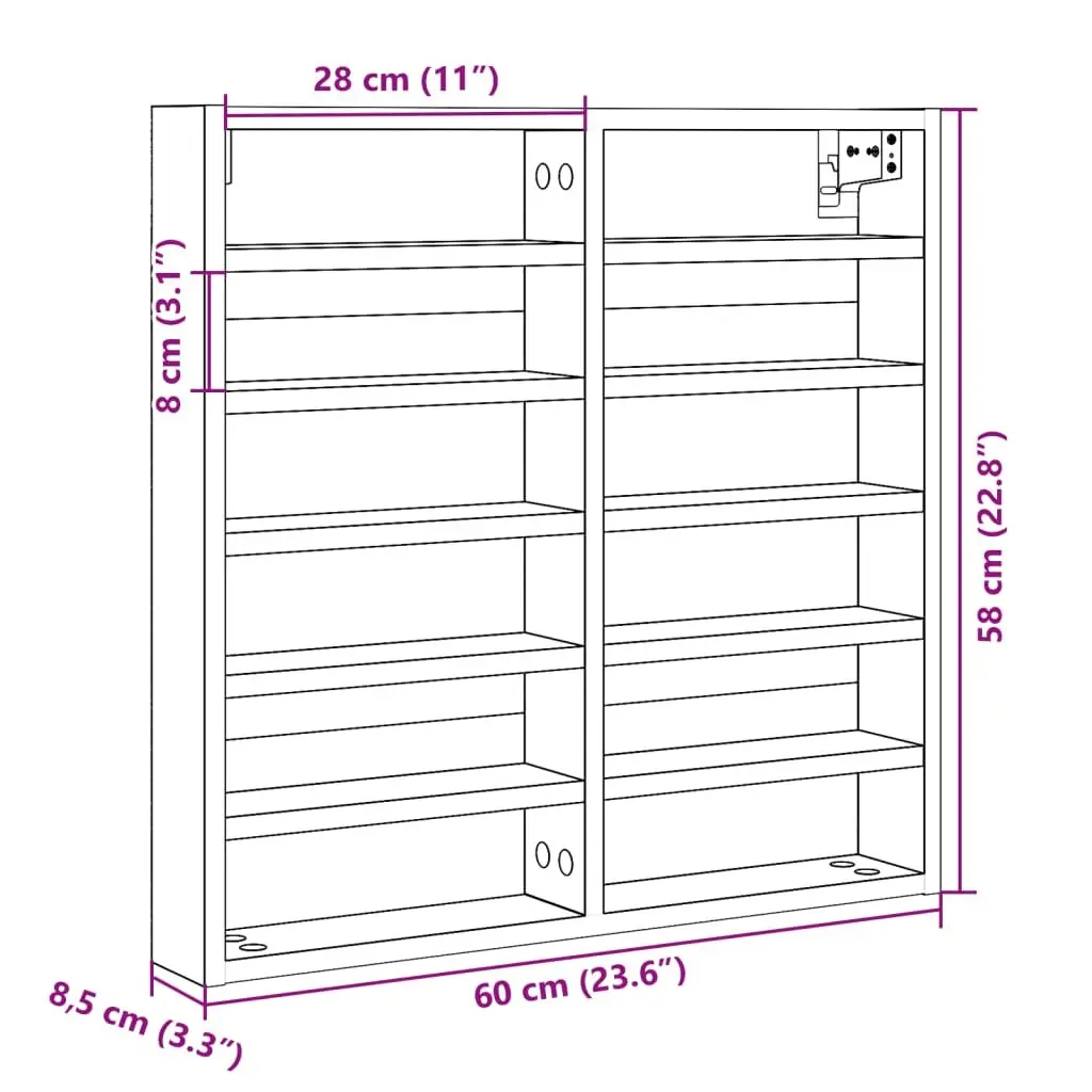 Floating Vitrine Cabinet White 60x8.5x58 cm Engineered Wood