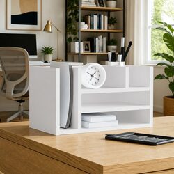 Elegant White Desk Organiser 44.5x24x25cm with 6 Compartments