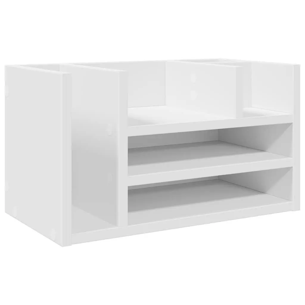 Desk Organiser White 44.5x24x25cm Engineered Wood 6 Compartment Desktop Storage