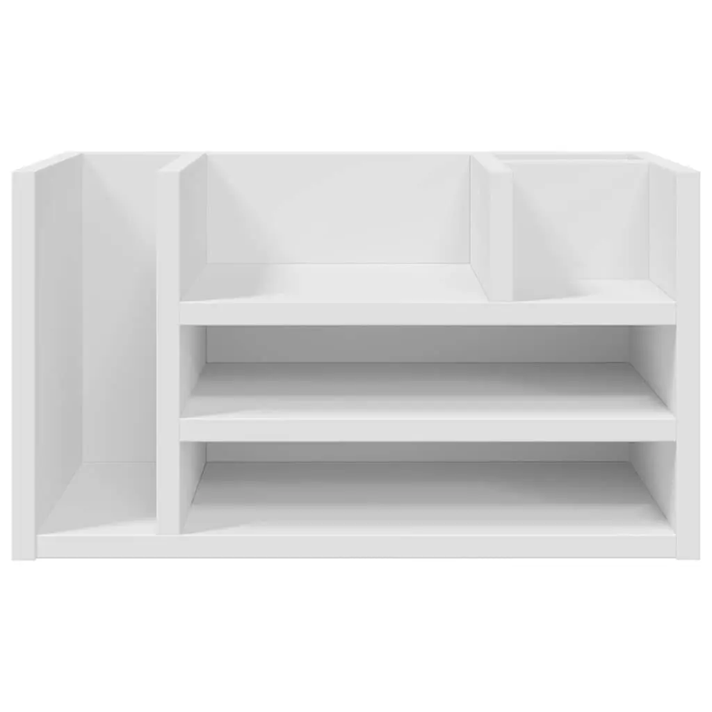 Desk Organiser White 44.5x24x25cm Engineered Wood 6 Compartment Desktop Storage