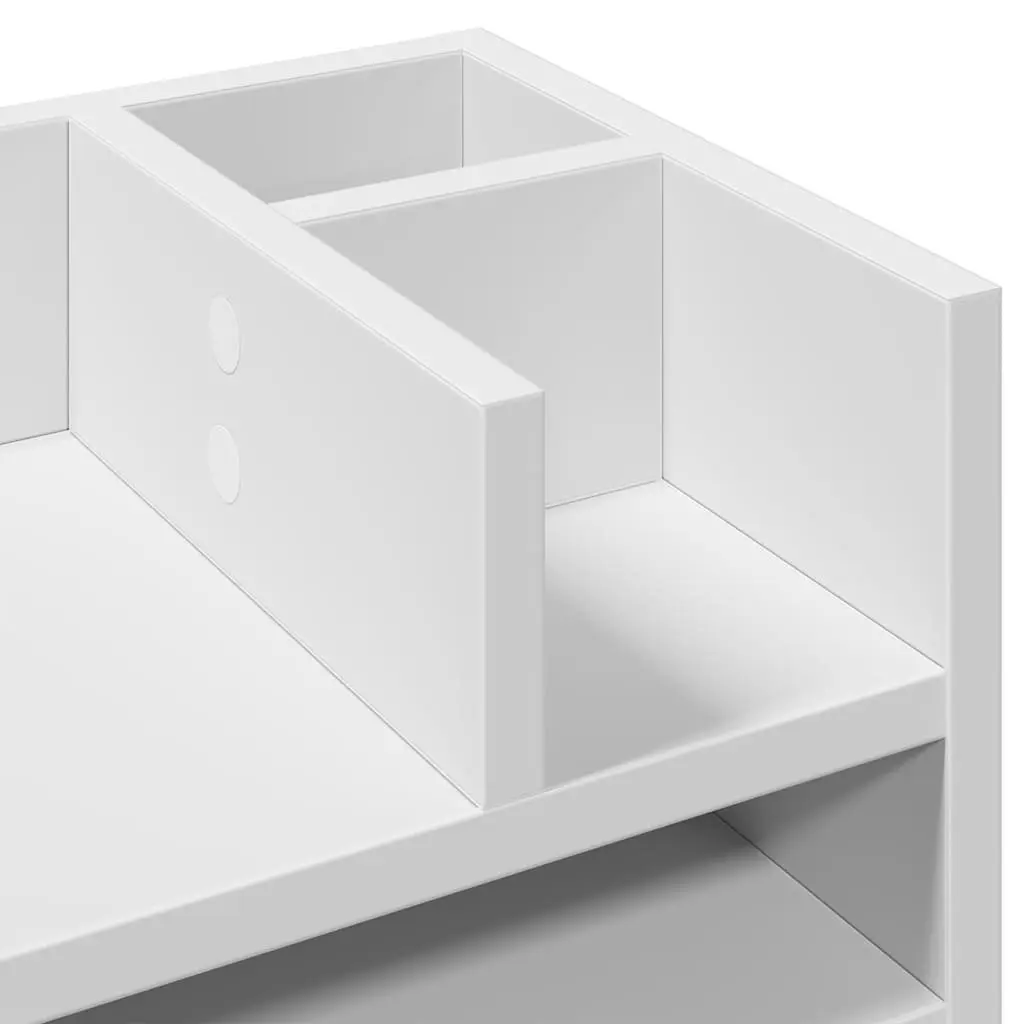 Desk Organiser White 44.5x24x25cm Engineered Wood 6 Compartment Desktop Storage