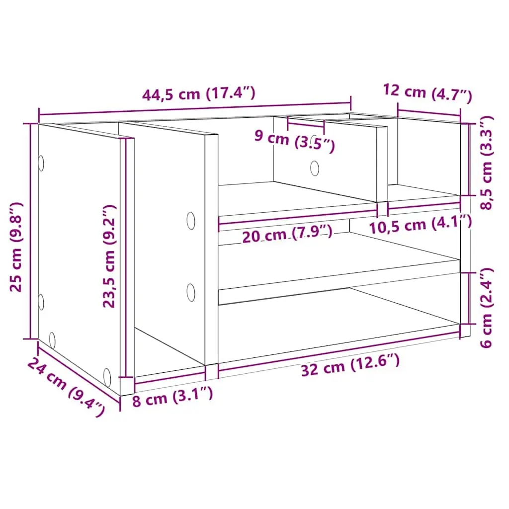 Desk Organiser White 44.5x24x25cm Engineered Wood 6 Compartment Desktop Storage