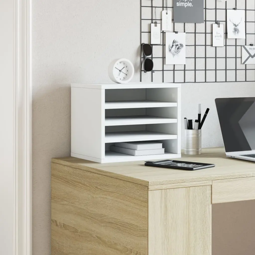 Desk Organiser White Engineered Wood 36 x 26 x 29.5 cm Office Storage Filing Accessories Container Compartments