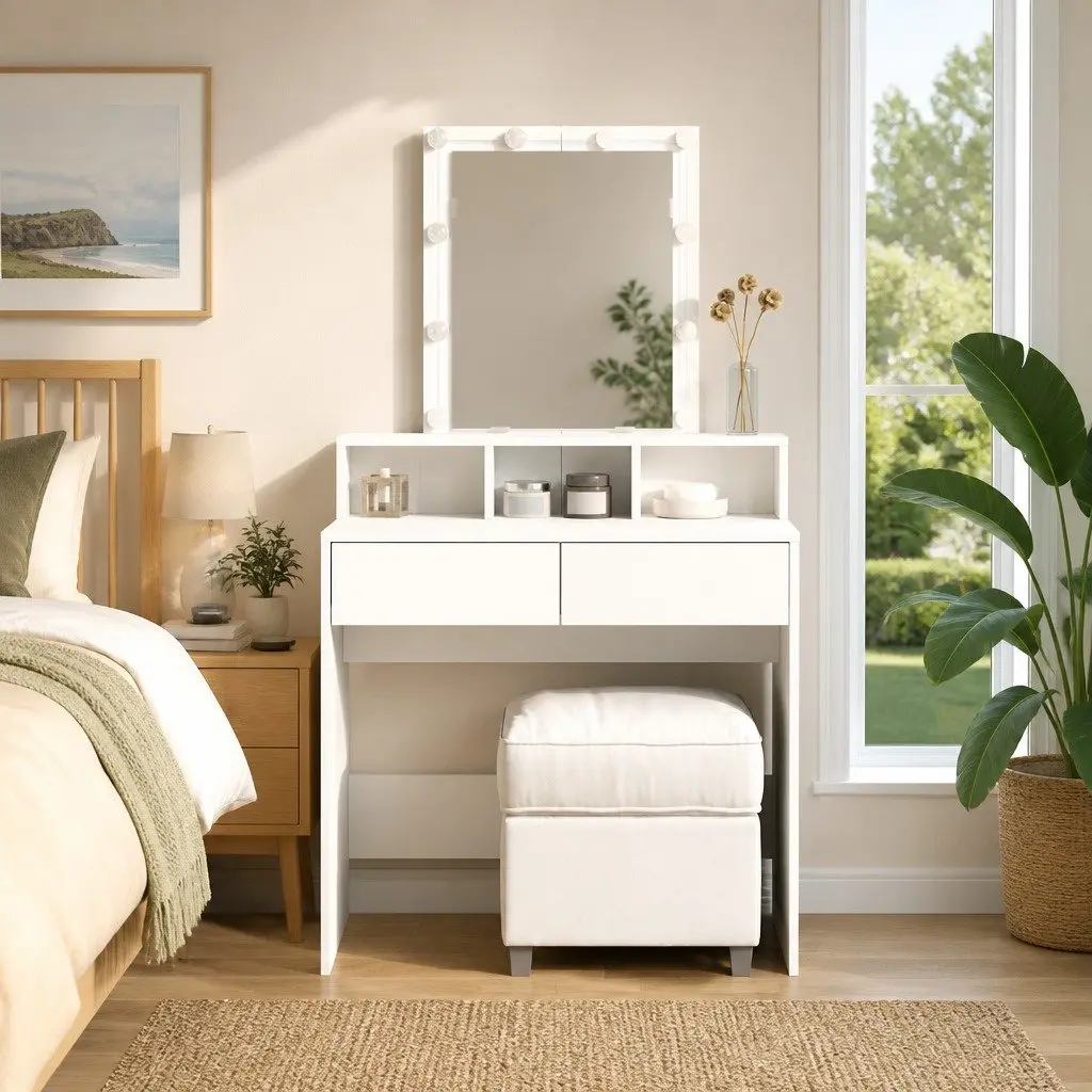 White Dressing Table with LED Mirror