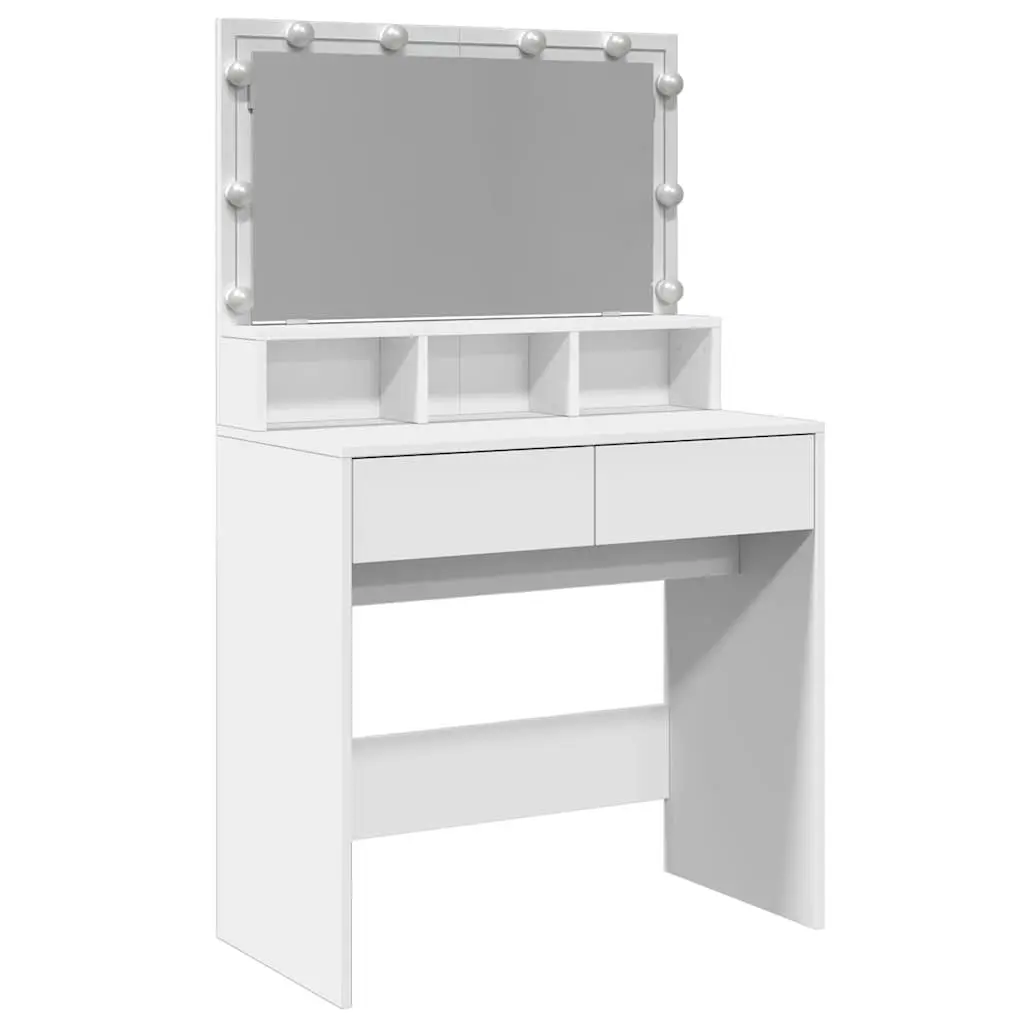 White Bedroom Vanity with LED Mirror and Storage