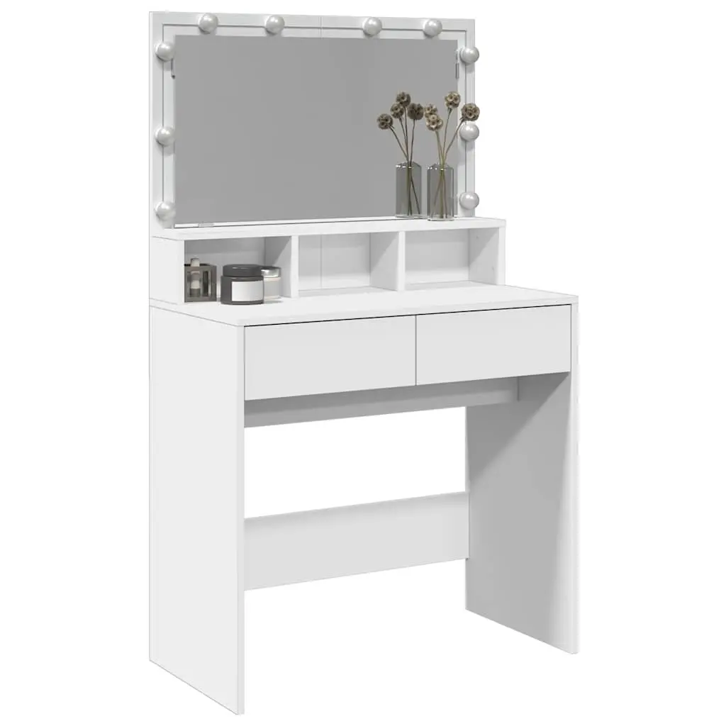 White Bedroom Vanity with LED Mirror and Storage