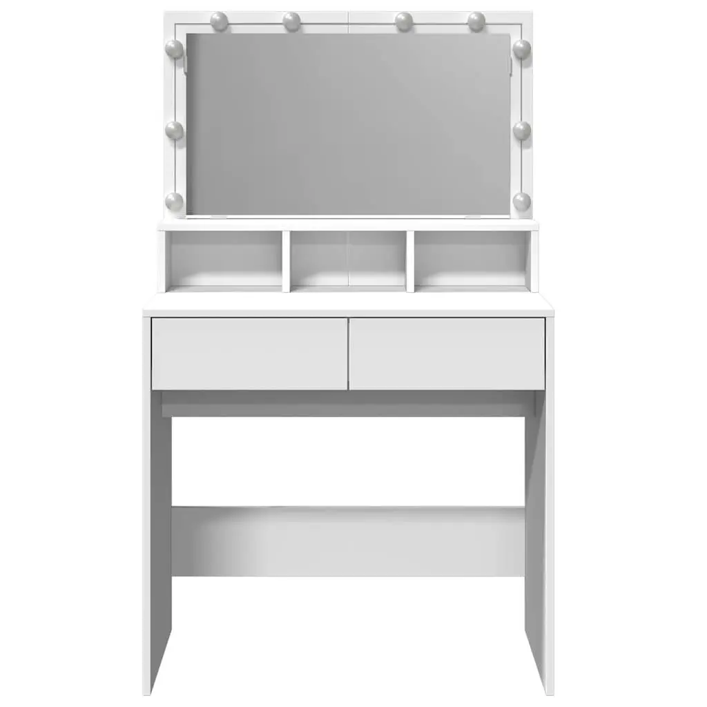 White Bedroom Vanity with LED Mirror and Storage