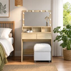 Brown Dressing Table with LED Mirror for Bedroom