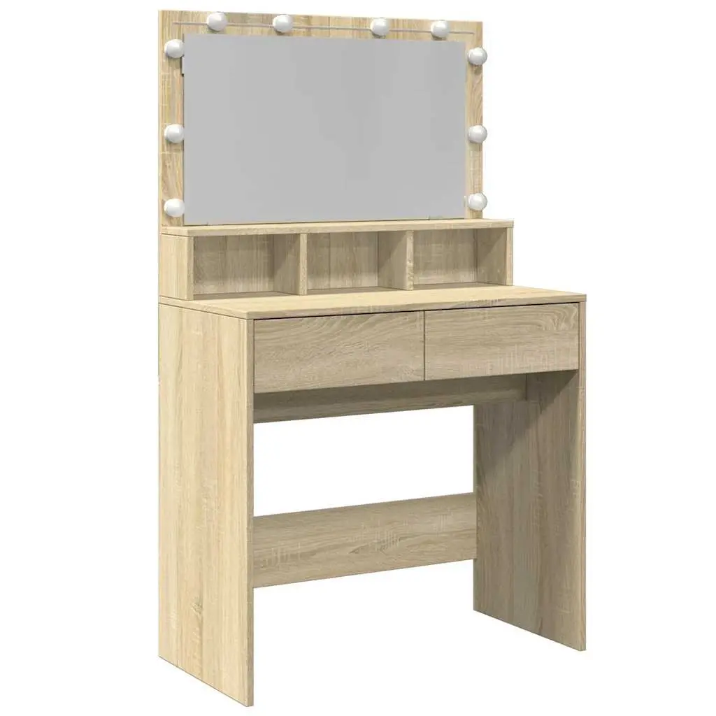 Brown Dressing Table with LED Mirror for Bedroom