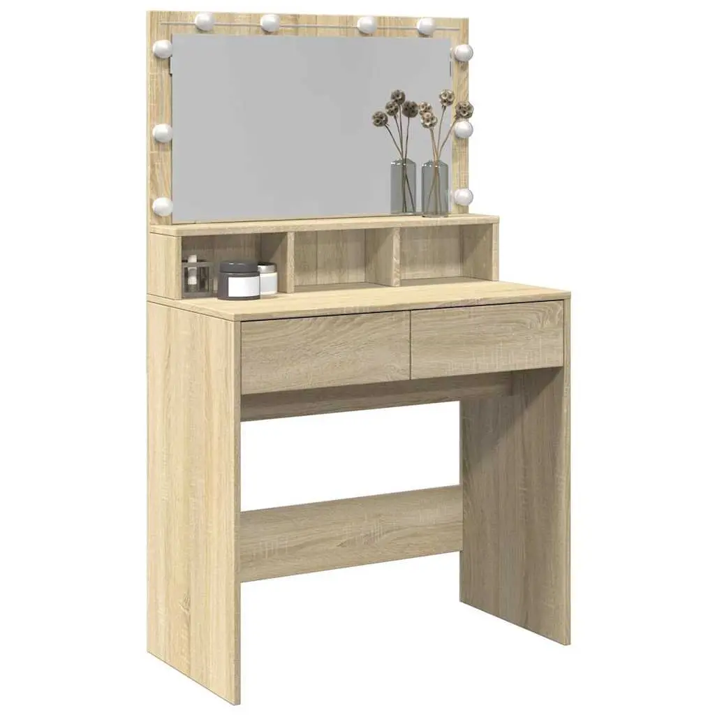 Brown Dressing Table with LED Mirror for Bedroom