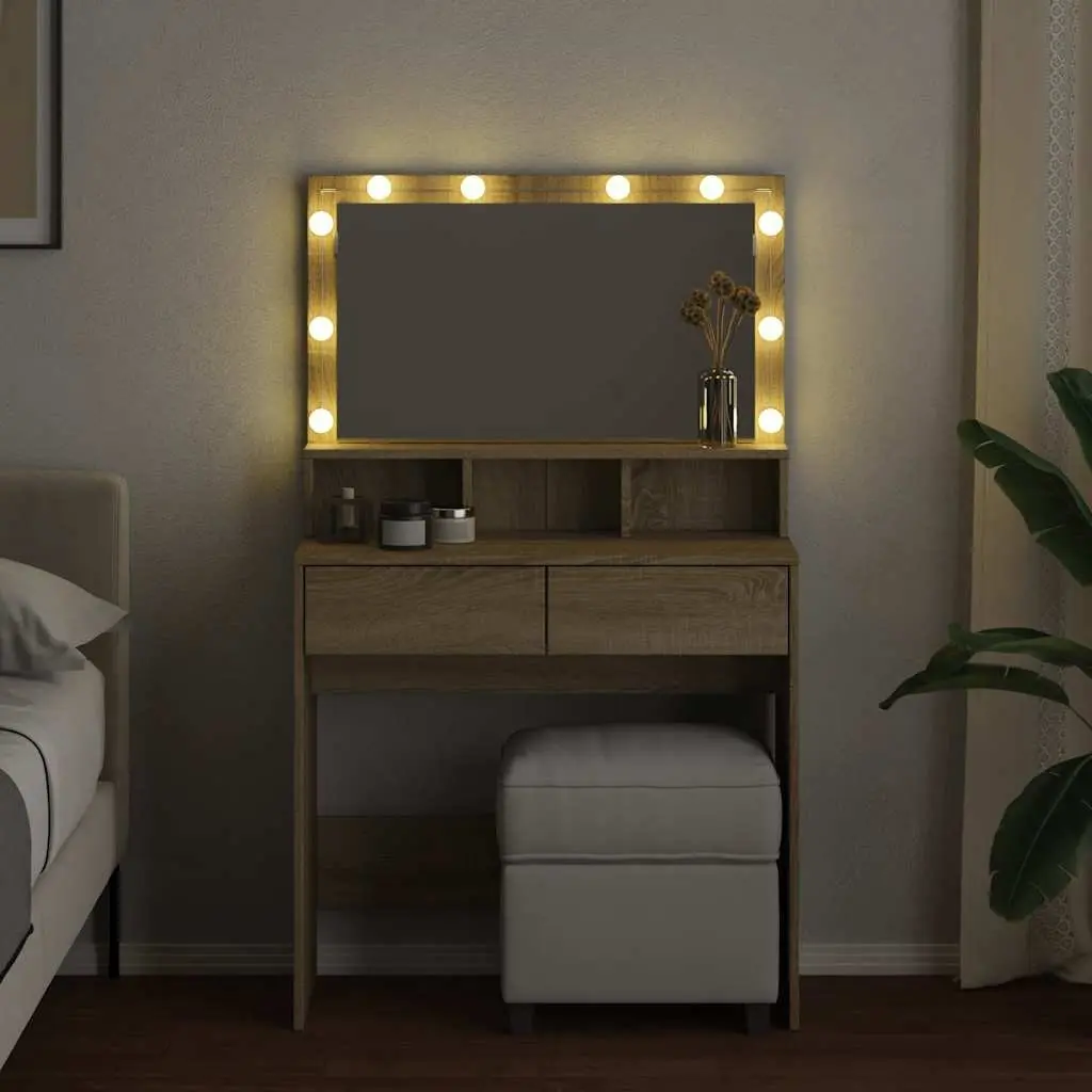 Brown Dressing Table with LED Mirror for Bedroom