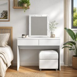 Elegant White Dressing Table with LED Mirror