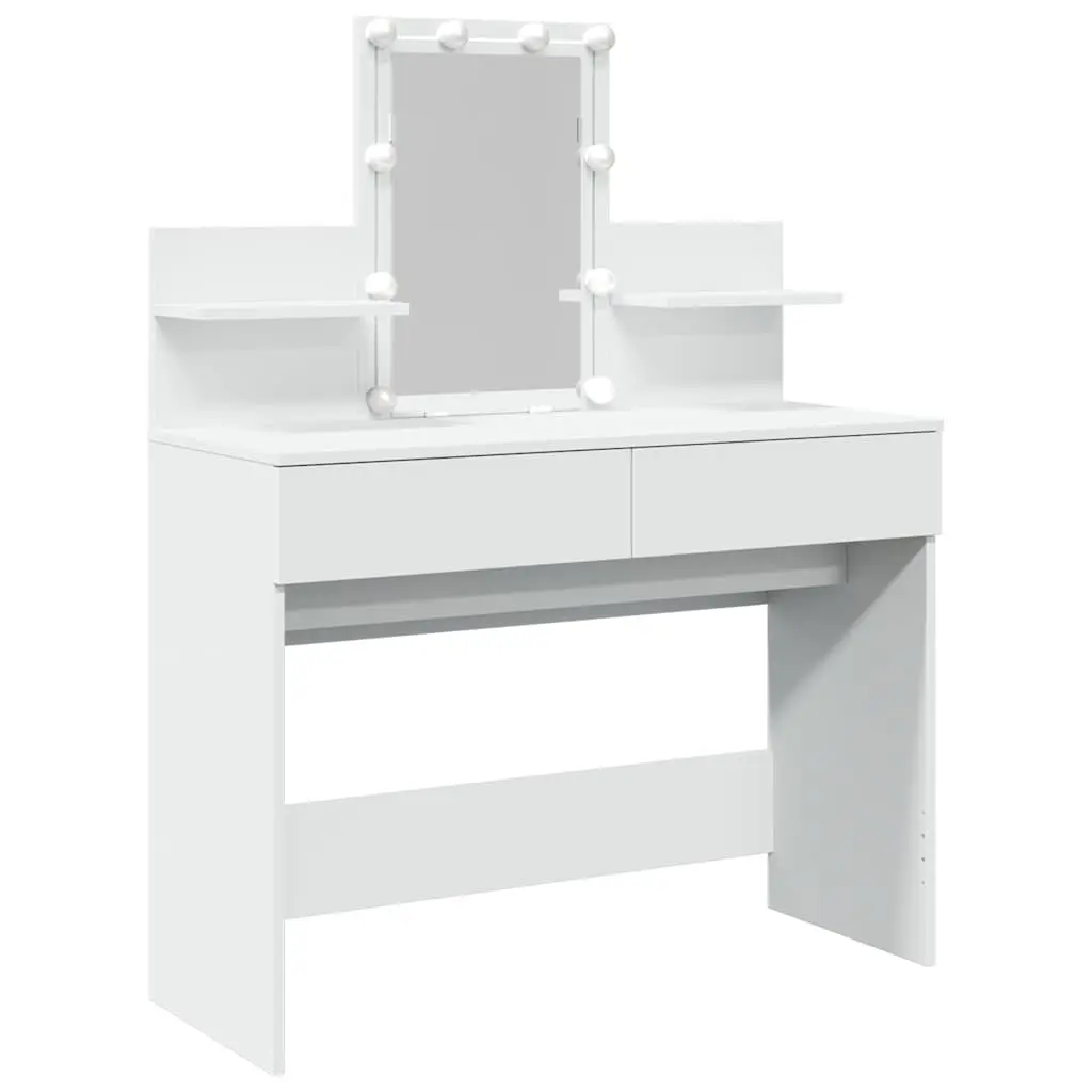 White Vanity Makeup Desk with LED Mirror and Drawers