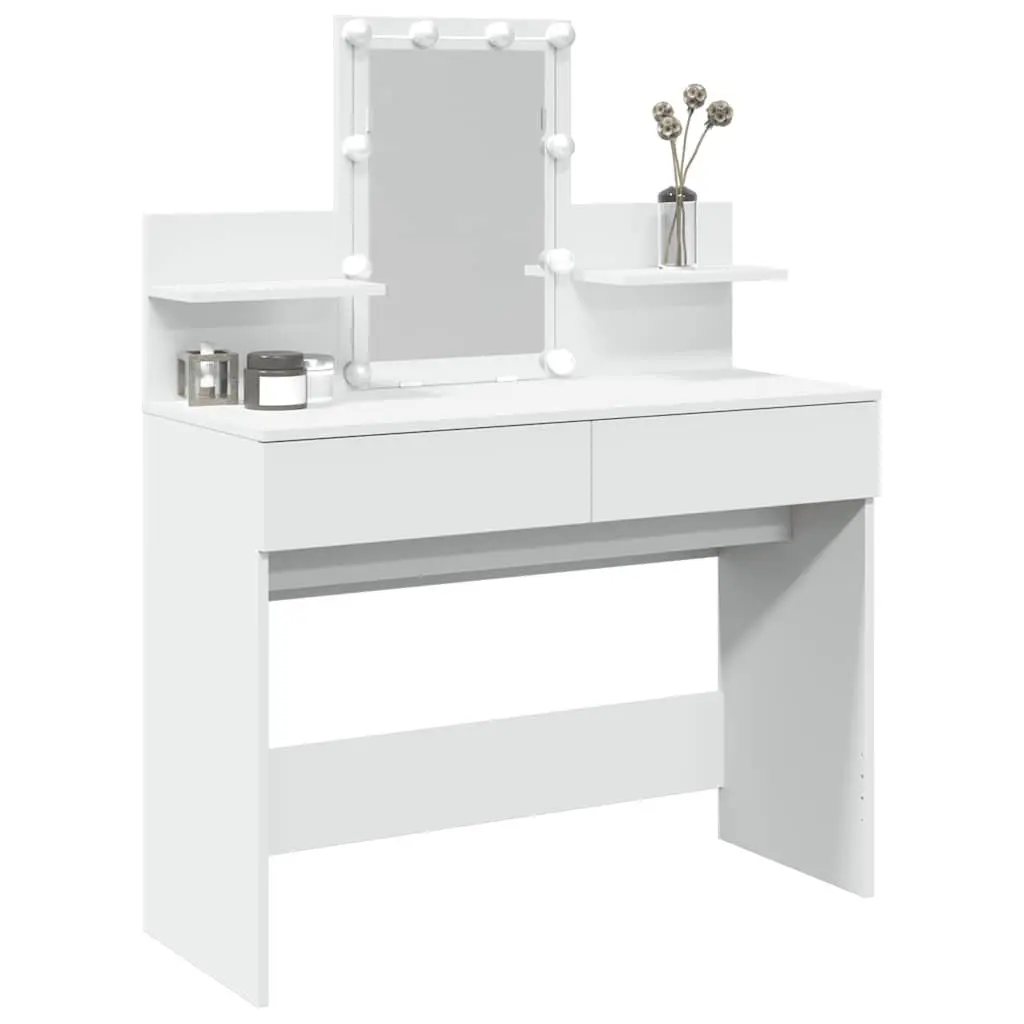 White Vanity Makeup Desk with LED Mirror and Drawers