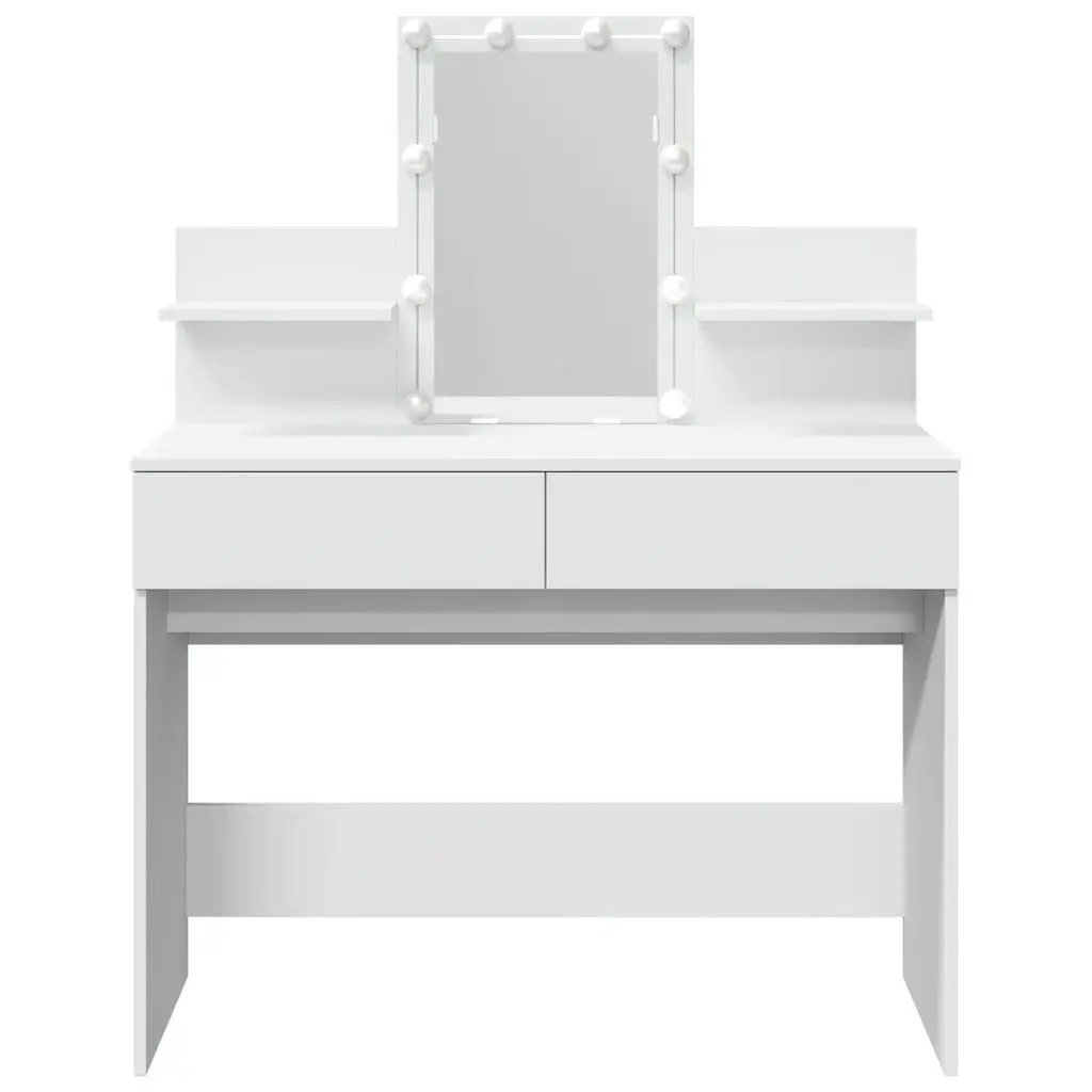 White Vanity Makeup Desk with LED Mirror and Drawers