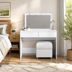 Elegant White Bedroom Vanity with LED Mirror