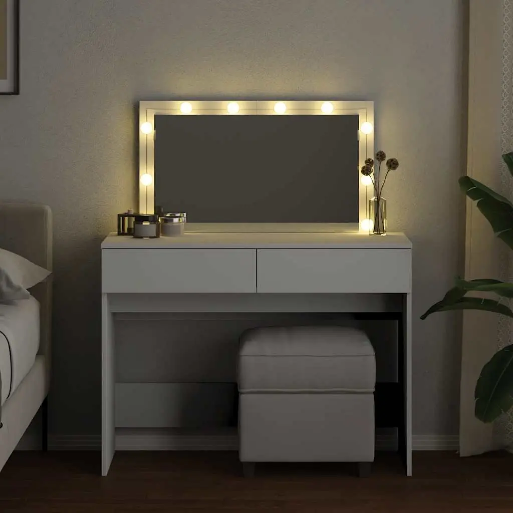 White Bedroom Vanity with LED Mirror