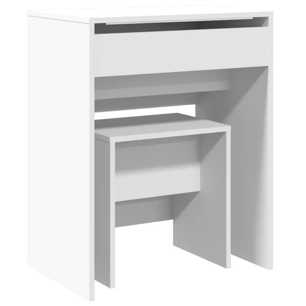 Dressing Table White Engineered Wood with Mirror and Stool