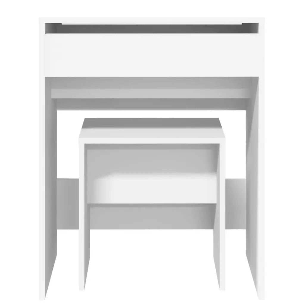 Dressing Table White Engineered Wood with Mirror and Stool