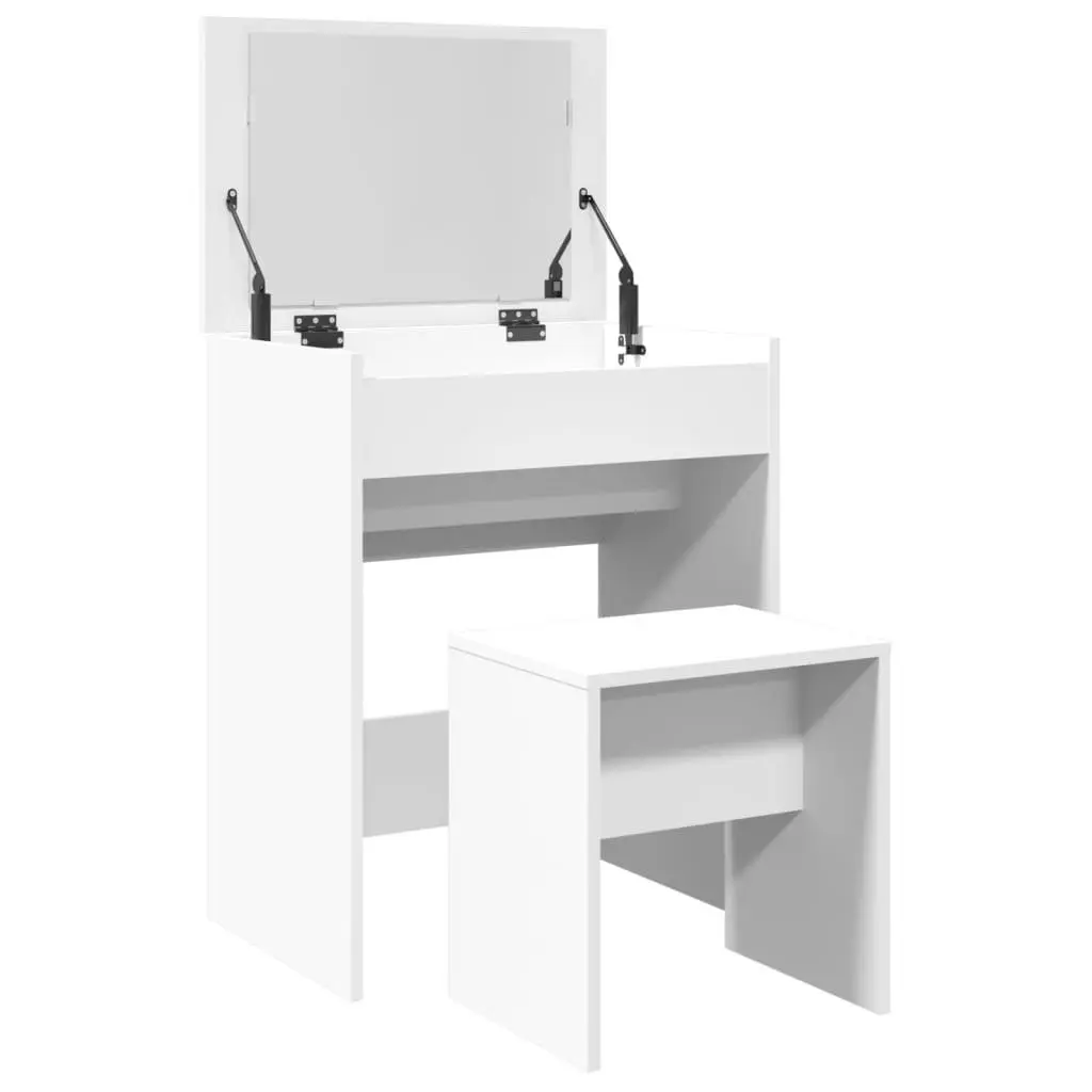 Dressing Table White Engineered Wood with Mirror and Stool