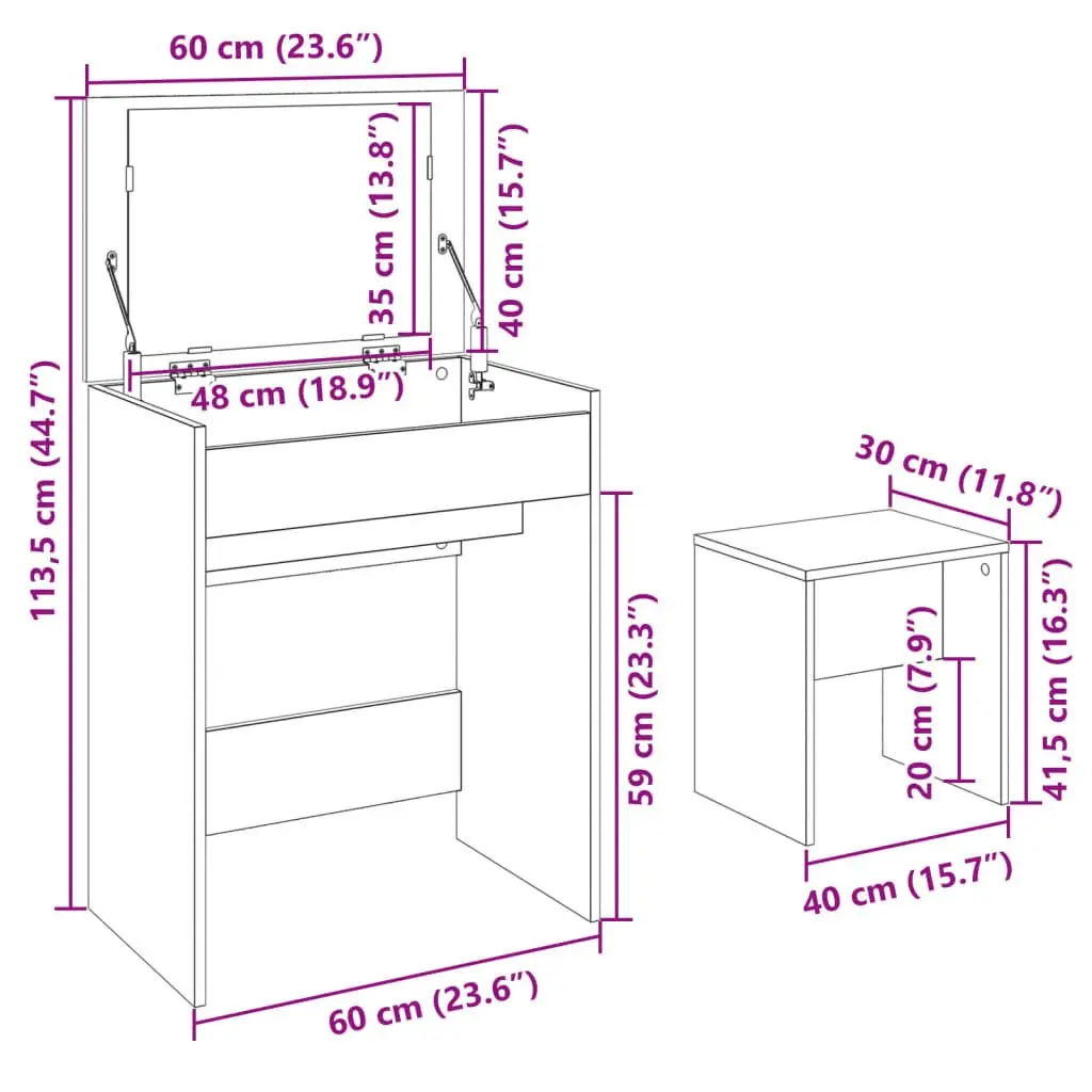 Dressing Table White Engineered Wood with Mirror and Stool