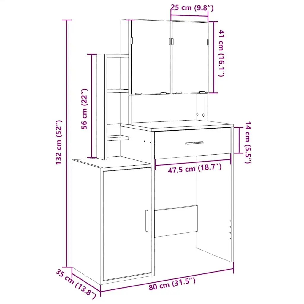 Bedroom Dressing Table with Mirror and Storage Drawer Vanity Unit White