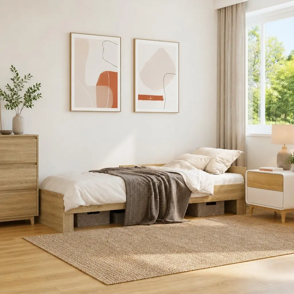 Sonoma Oak Bed Frame 90x190 cm with Slatted Base