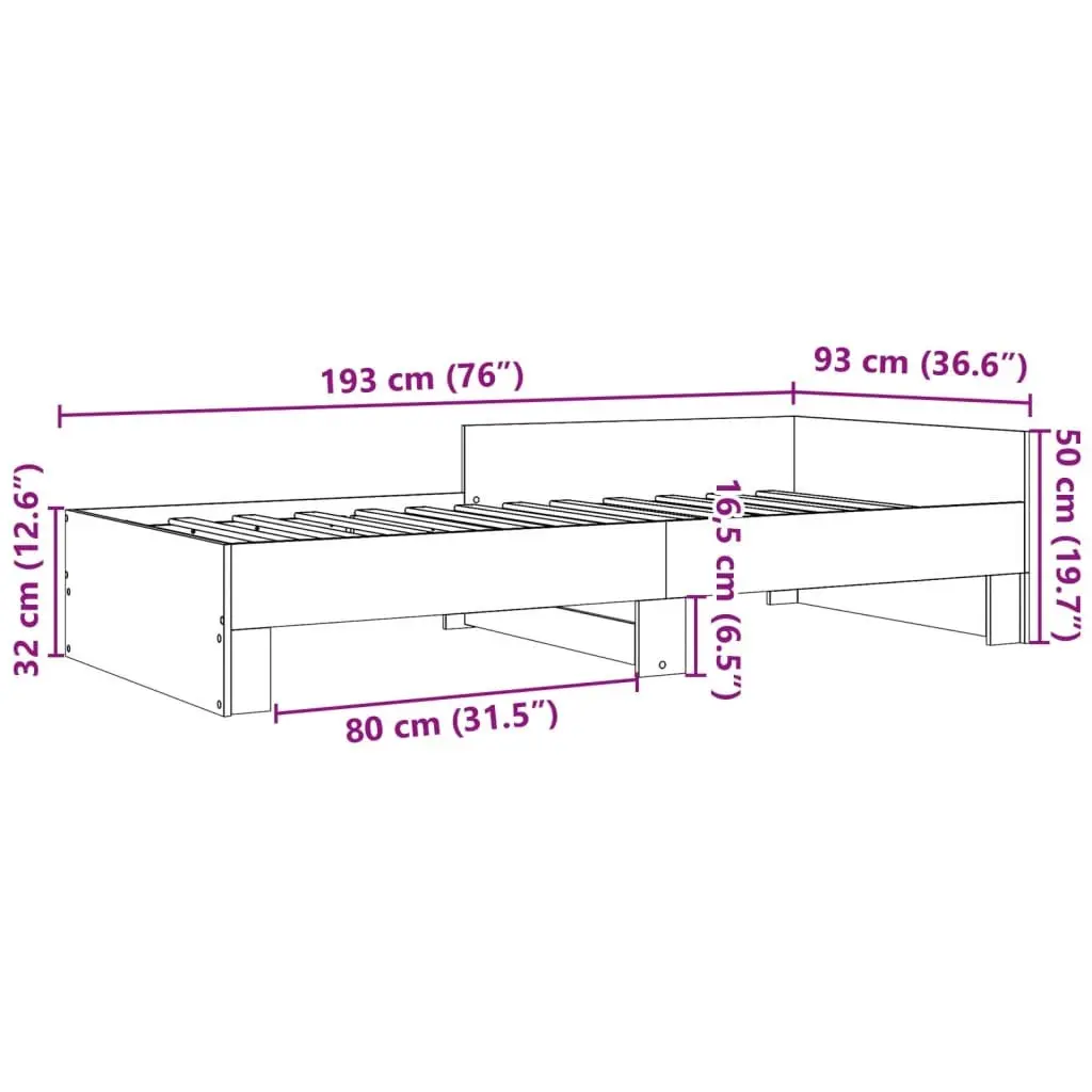 Sonoma Oak Bed Frame 90x190 cm with Slatted Base