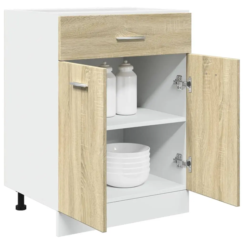 Kitchen Drawer Bottom Cabinet Storage Unit with Shelves Doors Brown Engineered