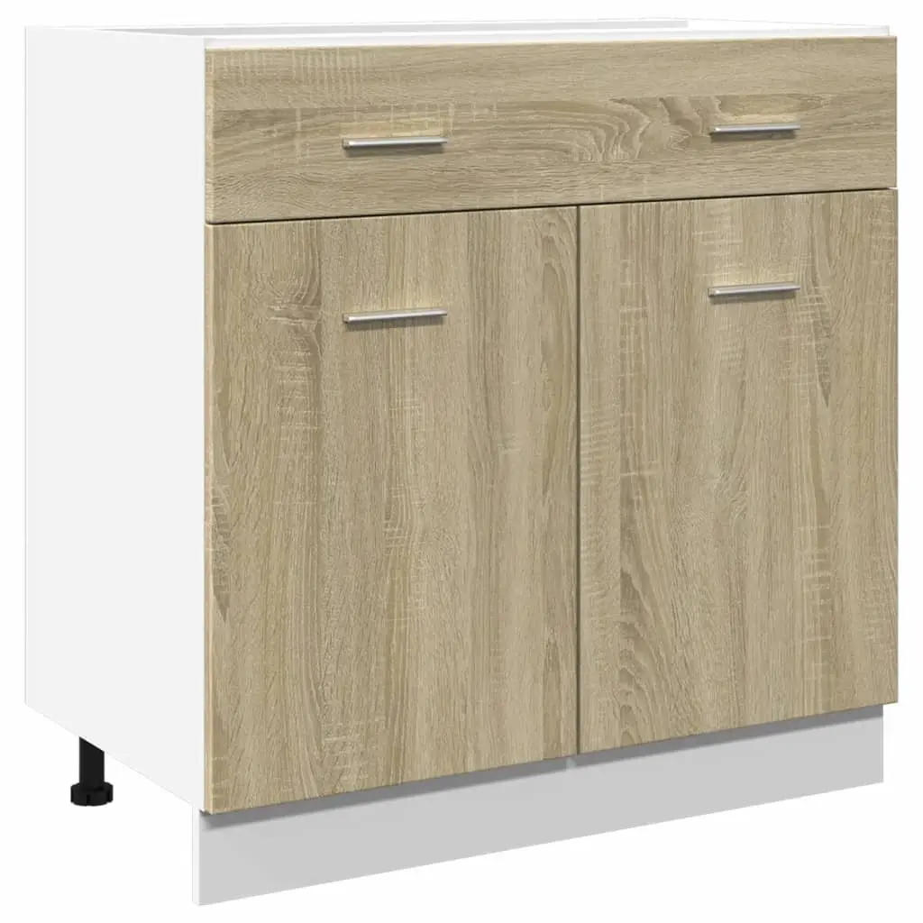 Drawer Bottom Cabinet Kitchen Storage Cupboard Brown Engineered Wood