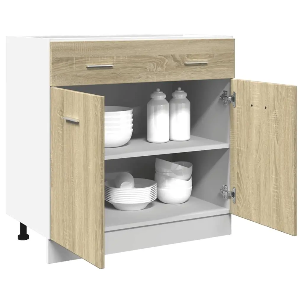 Drawer Bottom Cabinet Kitchen Storage Cupboard Brown Engineered Wood