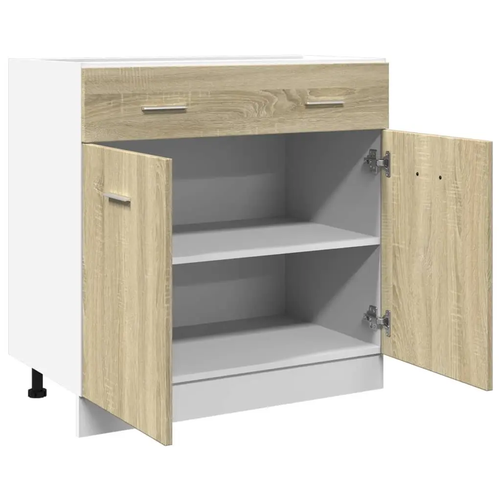 Drawer Bottom Cabinet Kitchen Storage Cupboard Brown Engineered Wood