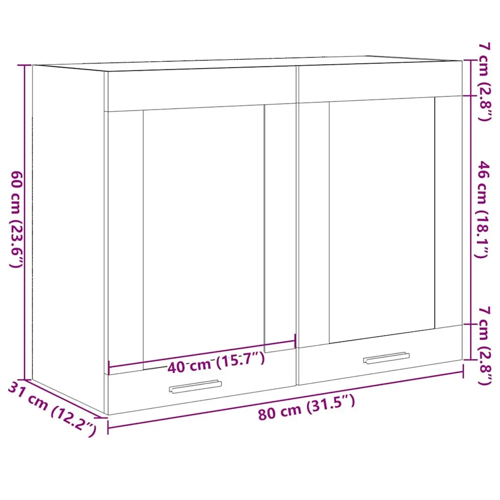 Hanging Glass Cabinet 80x31x60cm Brown Kitchen Storage Wall Mounted Cupboard