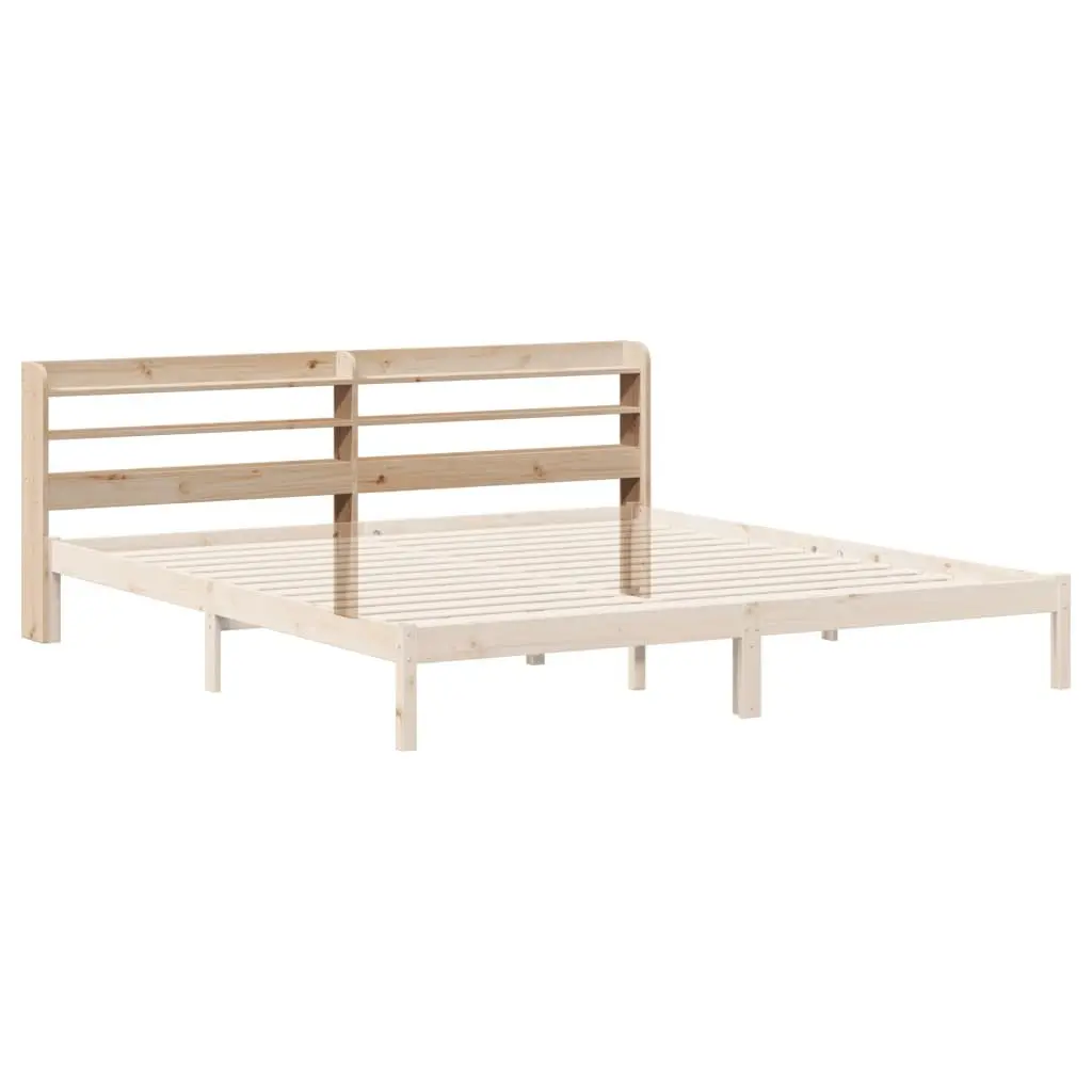 Solid Wood Pine Headboard with Storage Shelves