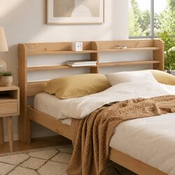 Stylish Freestanding Pine Wood Headboard with Shelves