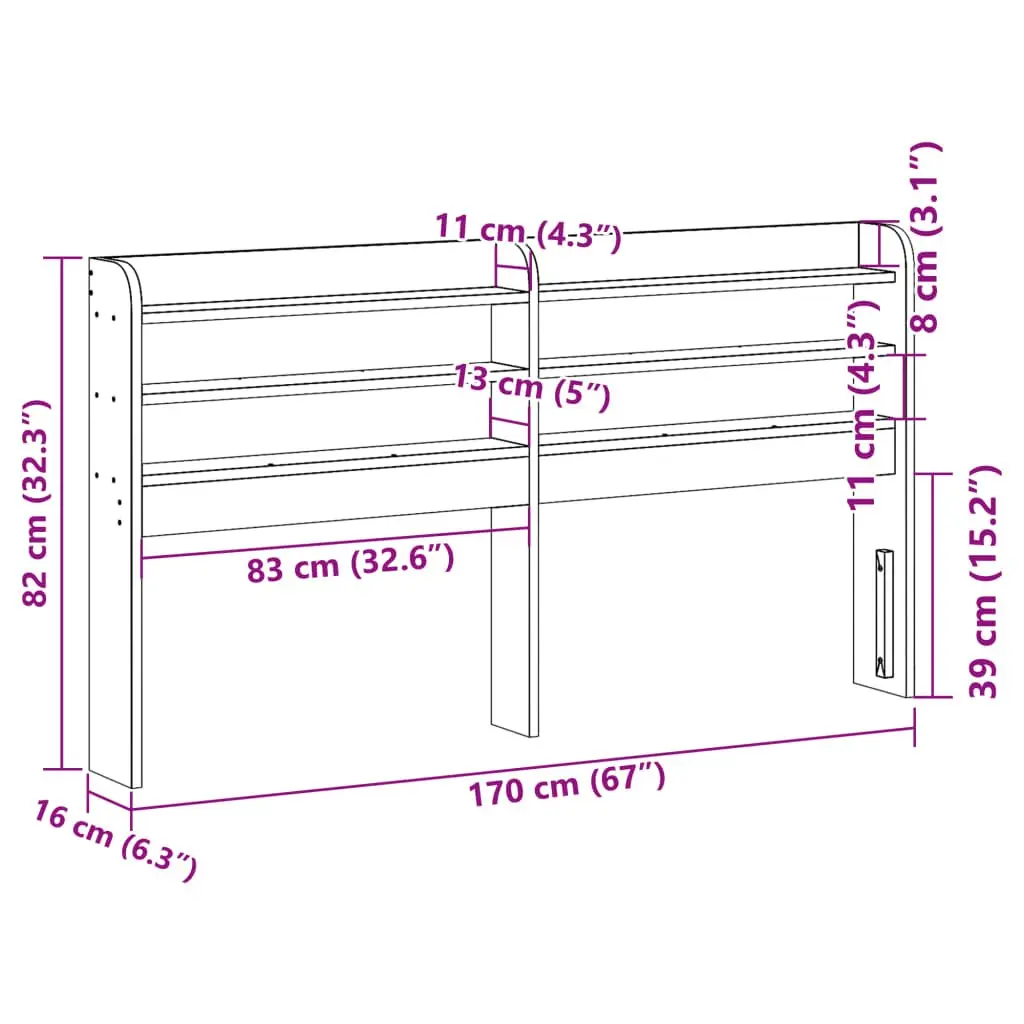 Headboard with Storage Shelves Freestanding 160 cm Solid Pine Wood
