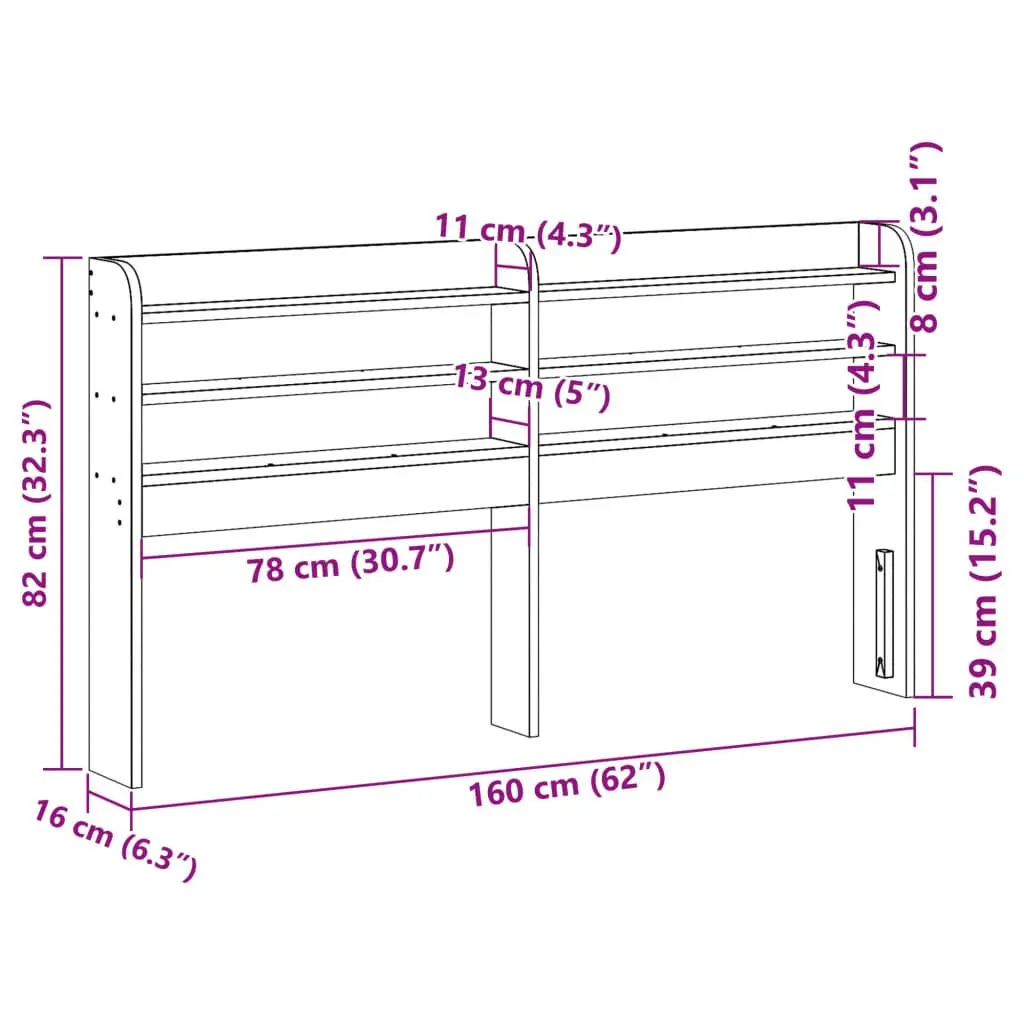 Solid Wood Headboard with Shelves 150cm for Bedroom