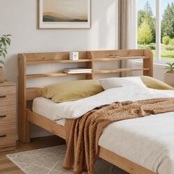 Freestanding Solid Wood Headboard with Shelves 140cm