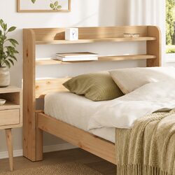 Warm Brown Pine Headboard with Shelves 100cm