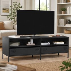 Industrial Style Black TV Cabinet with Storage Drawers