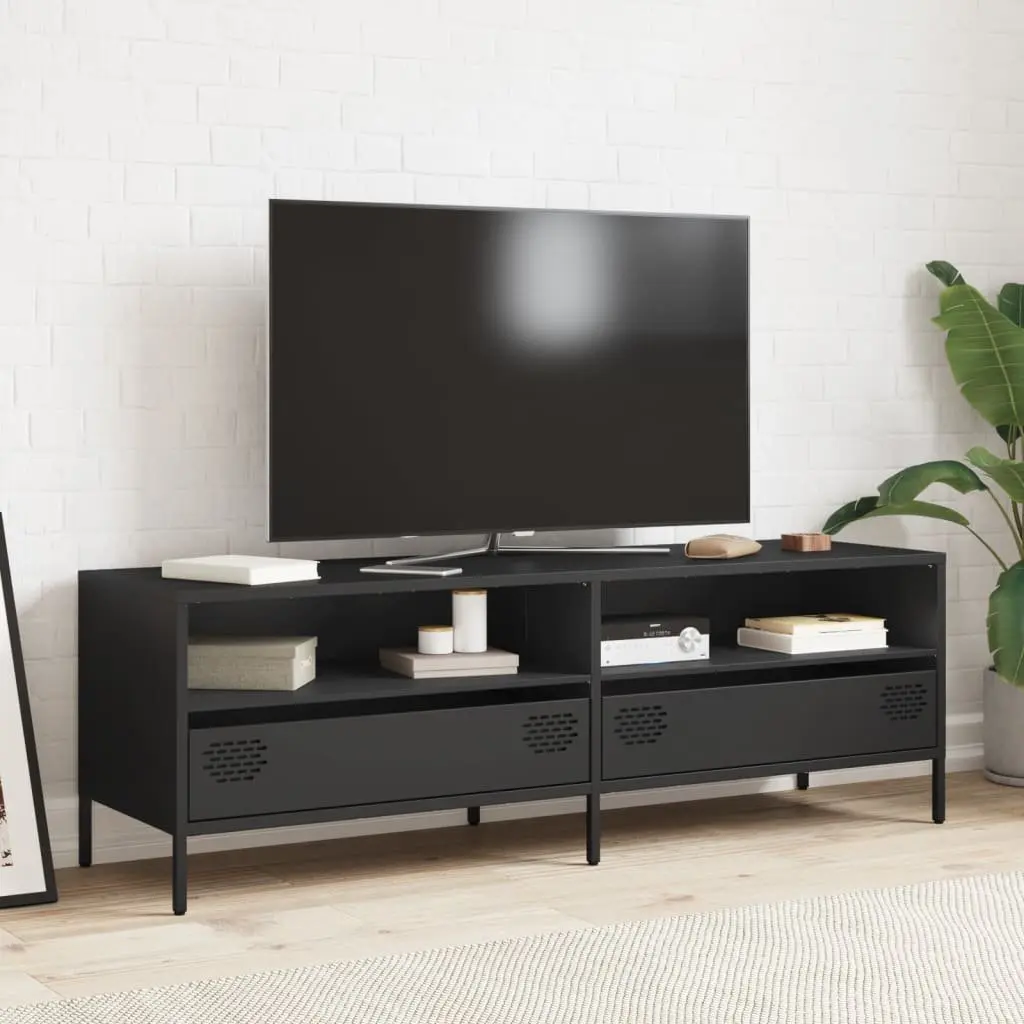 Industrial Style Black TV Cabinet with Storage Drawers
