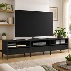 Industrial Black Steel TV Cabinet with Storage Drawers