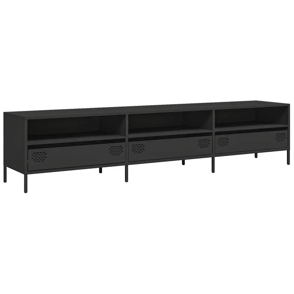 TV Cabinet Black Industrial 202cm Cold-Rolled Steel Unit with Storage Drawers and Compartments
