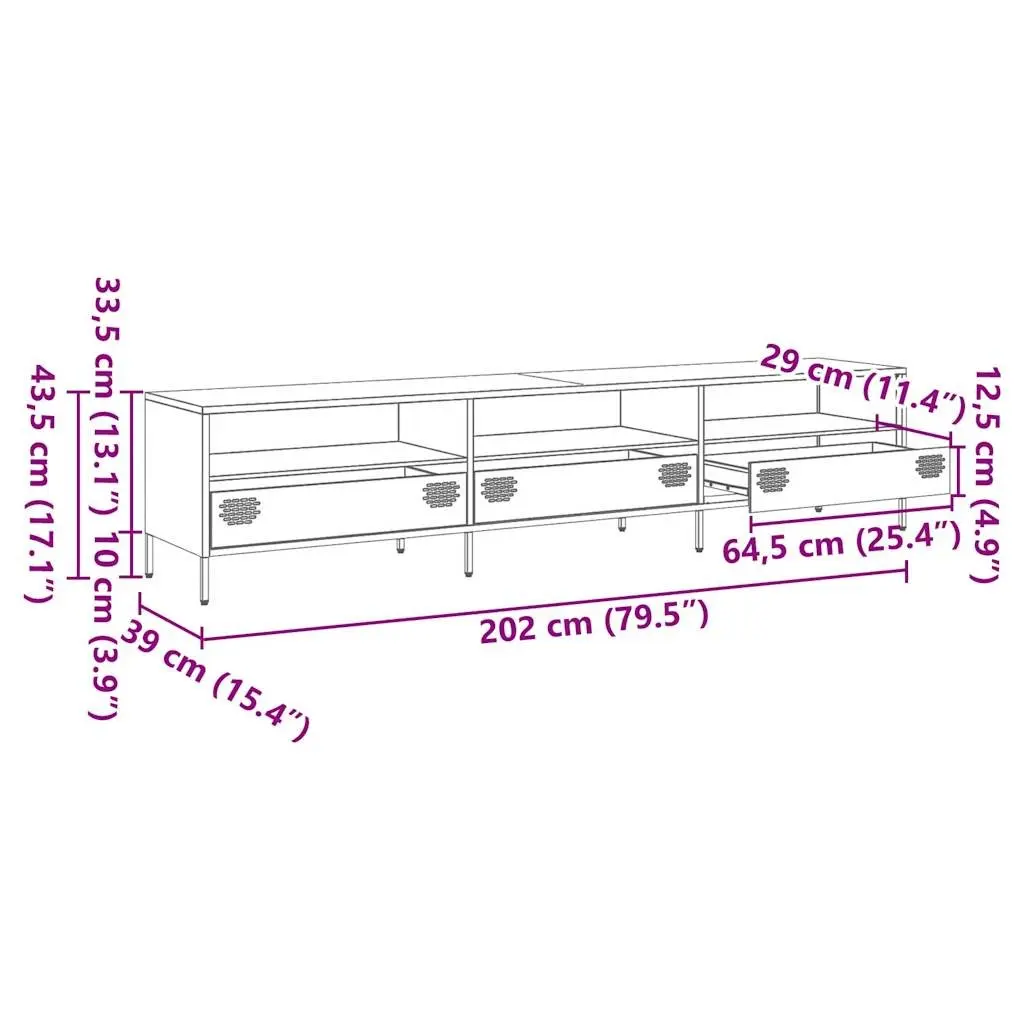 TV Cabinet Black Industrial 202cm Cold-Rolled Steel Unit with Storage Drawers and Compartments