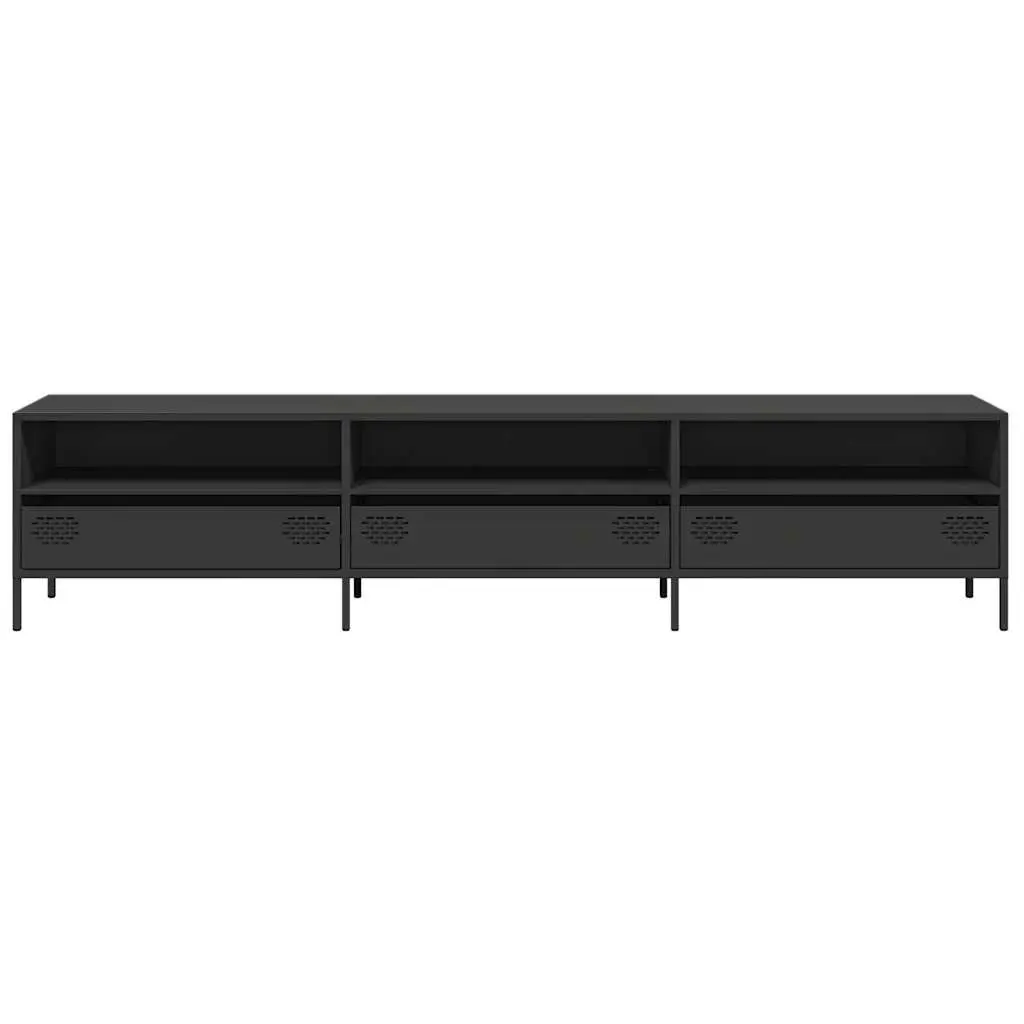 TV Cabinet Black Industrial 202cm Cold-Rolled Steel Unit with Storage Drawers and Compartments