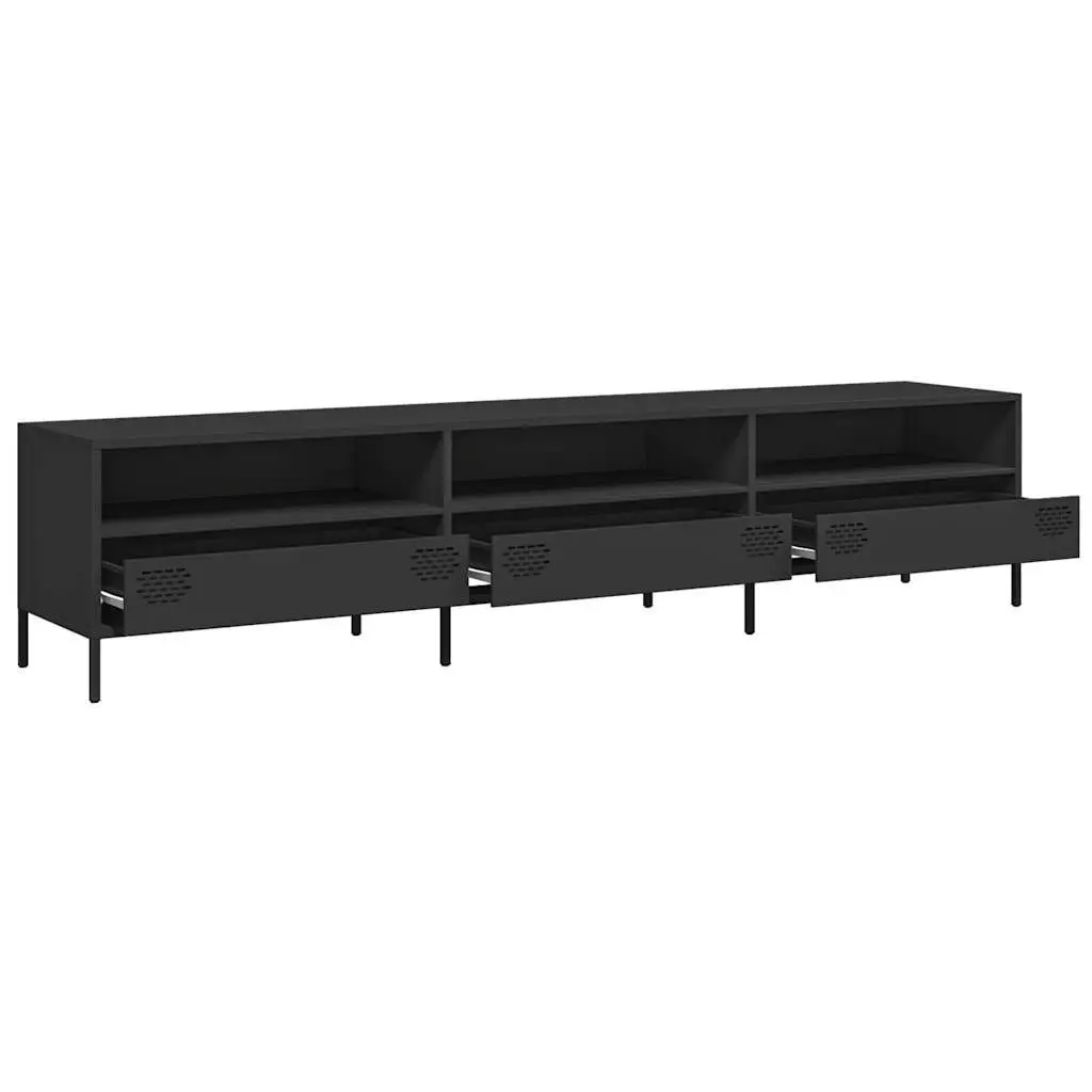 TV Cabinet Black Industrial 202cm Cold-Rolled Steel Unit with Storage Drawers and Compartments