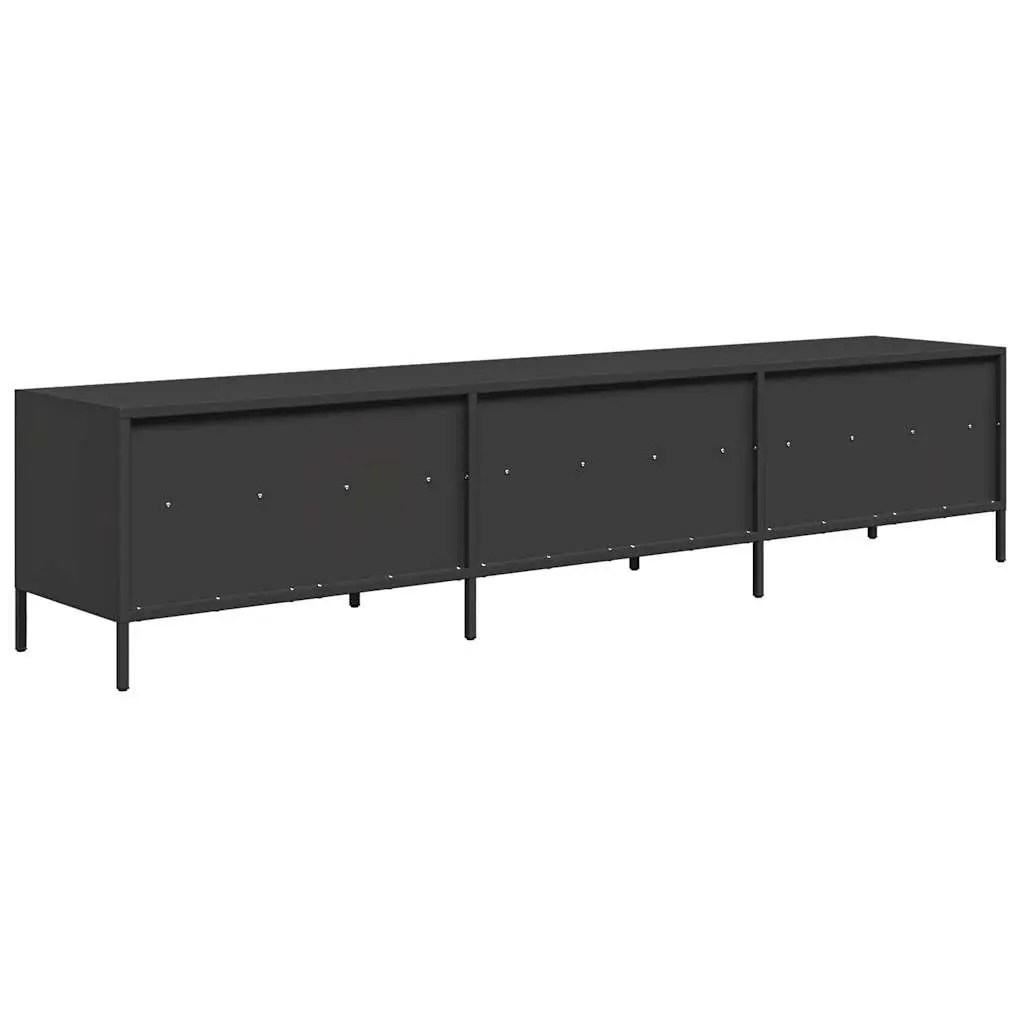 TV Cabinet Black Industrial 202cm Cold-Rolled Steel Unit with Storage Drawers and Compartments