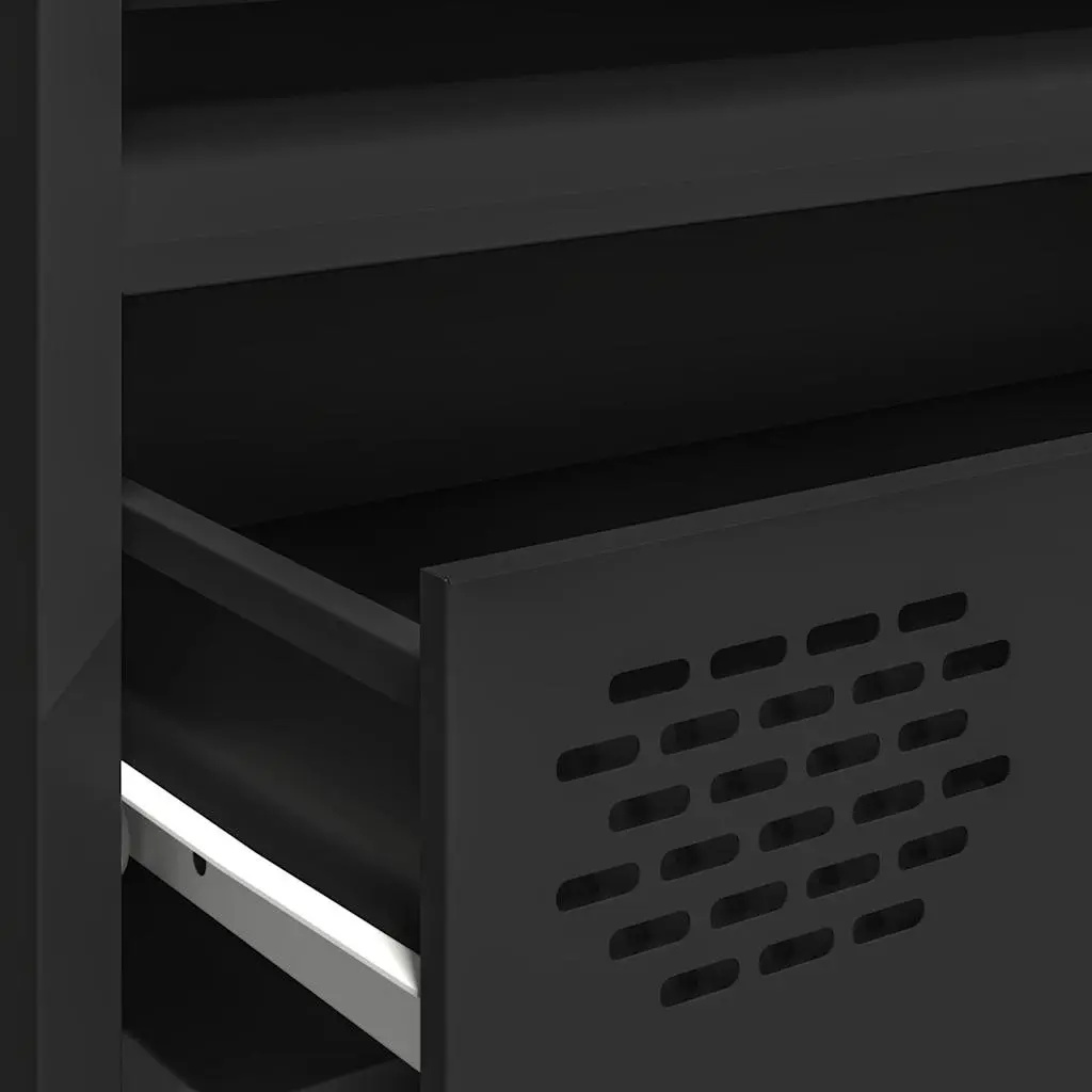 TV Cabinet Black Industrial 202cm Cold-Rolled Steel Unit with Storage Drawers and Compartments